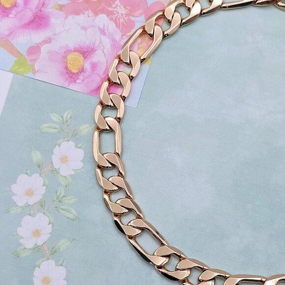 "Thick Rose Gold Figaro Chain Necklace for Men & Women, 24 Inch, XPNL0085 - Picture 10 of 12